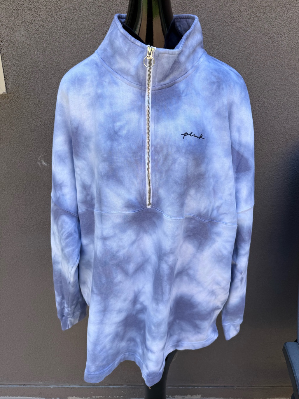 Victoria Secret Pink Varsity Half Zip Pullover Sweatshirt Tie Dye Rare Nwt Xl